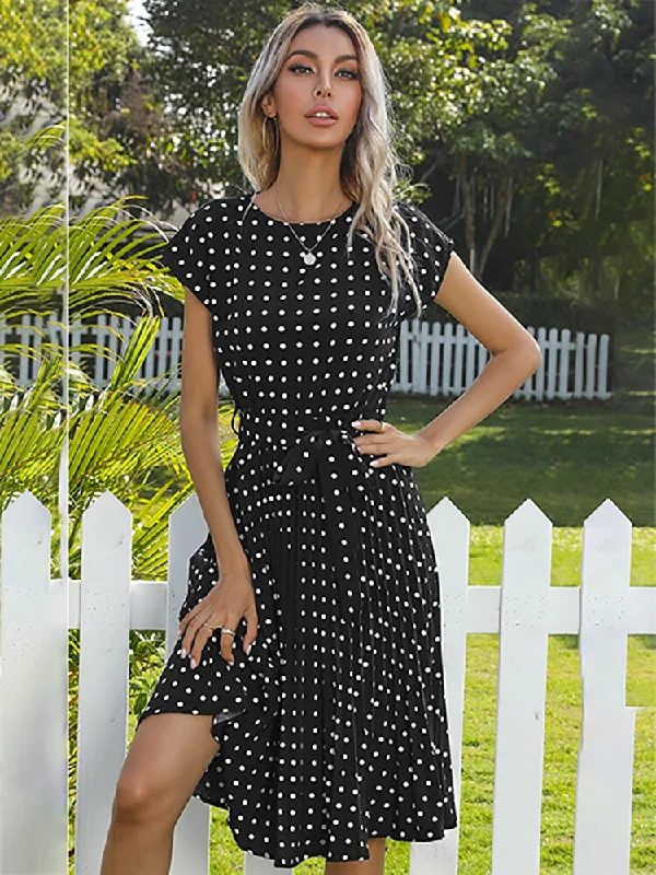 Limited Time Offer flowy maxi dressJessie Summer Polka Dot Short Sleeve Midi Dress