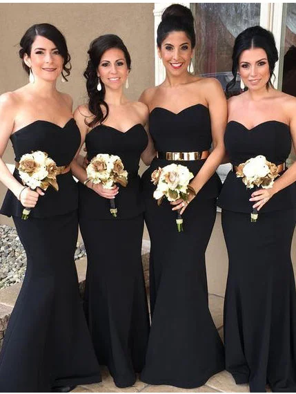 Online Only elegant maxi dressStrapless Black Mermaid Long Bridesmaid Dress with Gold Sash