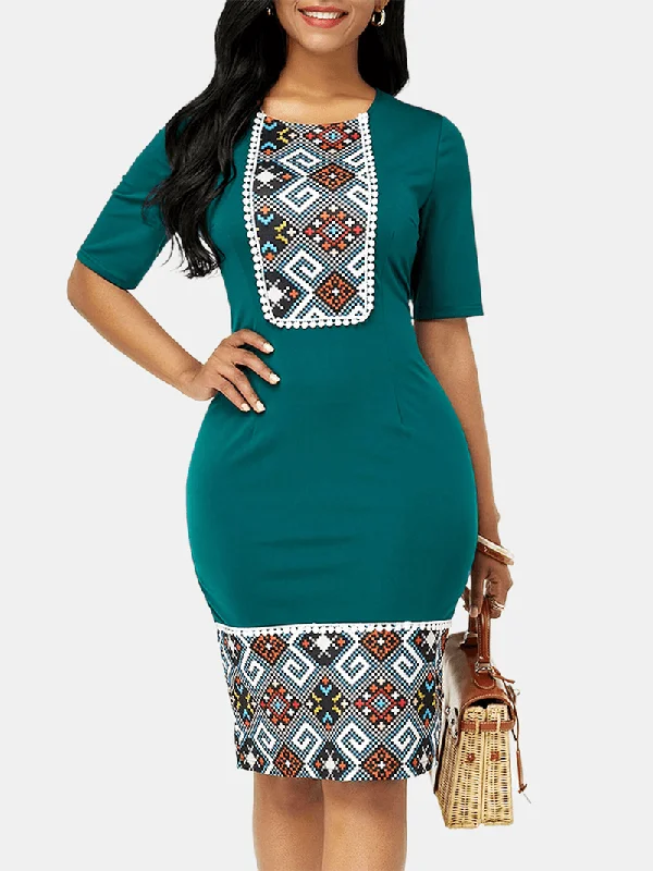 Bargain Prices modern dressVintage Ethnic Style Patchwork Slim Bodycon Dress