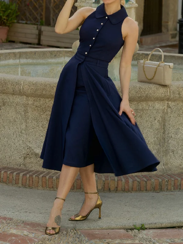 Special Savings casual evening dressVintage Lapel Pearl Button Solid Color Dress Two-piece Set Special Savings casual evening dressVintage Lapel Pearl Button Solid Color Dress Two-piece Set