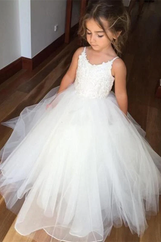 Year-End Sale winter dressCute A-Line Straps White Long Flower Girl Dress
