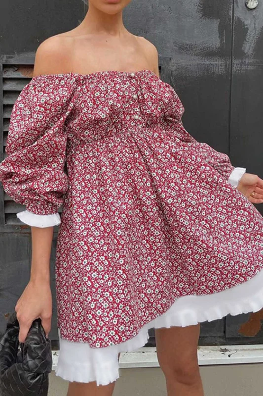 wrap dressPuff Sleeve Off-Shoulder Floral Babydoll Dress