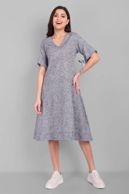 Final Clearance A Line Grey Alina Cotton Linen Dress