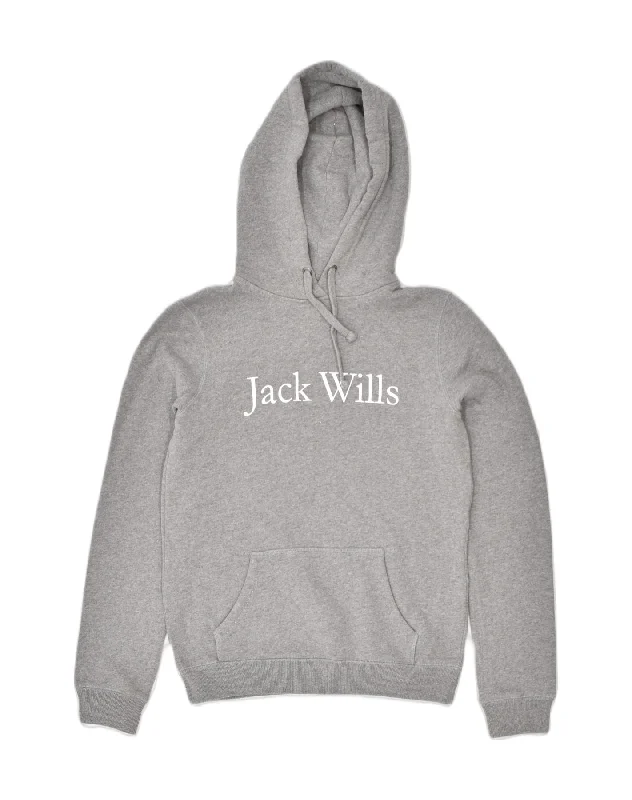 Discount Extravaganza urban hoodieurban hoodieJACK WILLS Womens Graphic Hoodie Jumper UK 8 Small Grey Cotton Sports