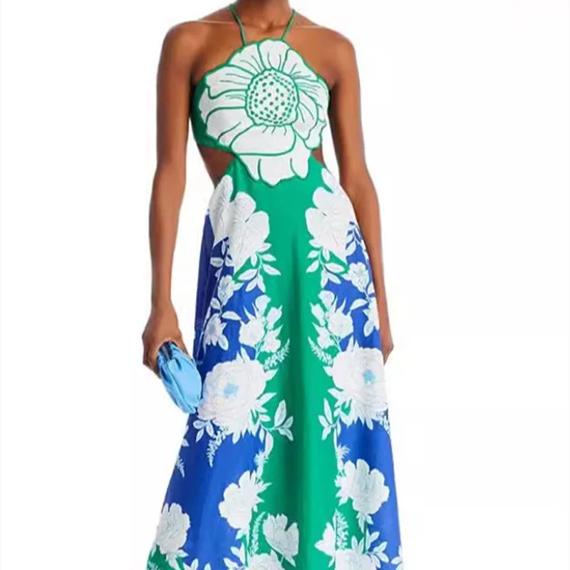 Take Advantage formal dressWomen's Floral Print Lace-up Cutout Long Dress