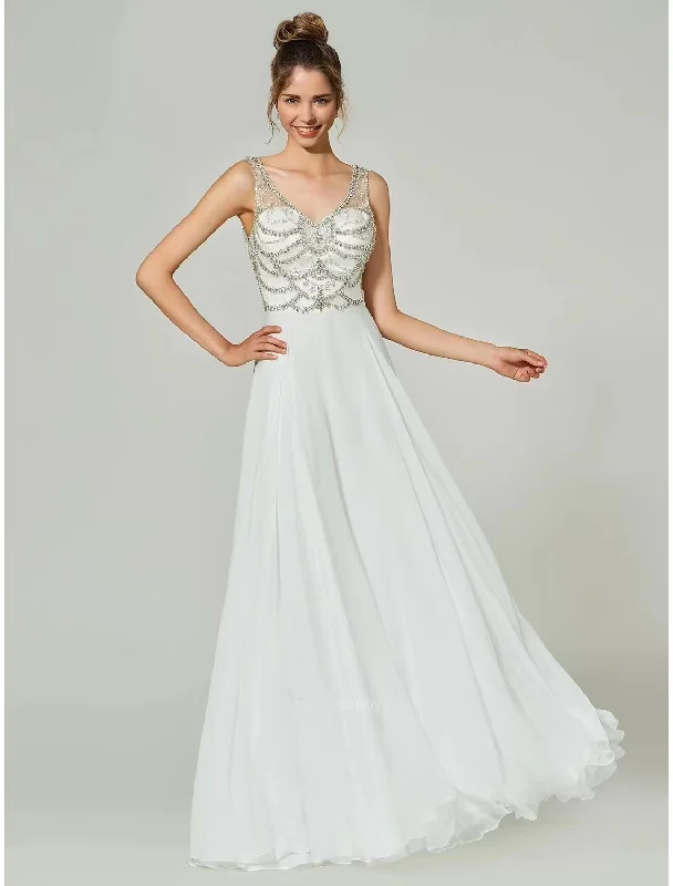Members Only A-Line Evening Gown Open Back Dress Formal Floor Length Sleeveless V Neck Chiffon with Rhinestone Members Only A-Line Evening Gown Open Back Dress Formal Floor Length Sleeveless V Neck Chiffon with Rhinestone