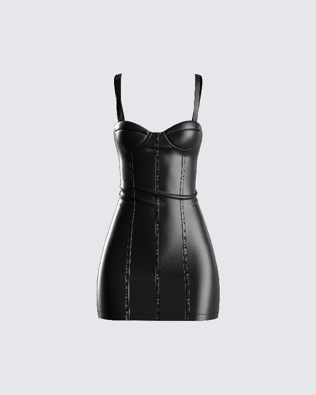 YEAR-End Clearance chic dressAlara Black Vegan Leather Dress
