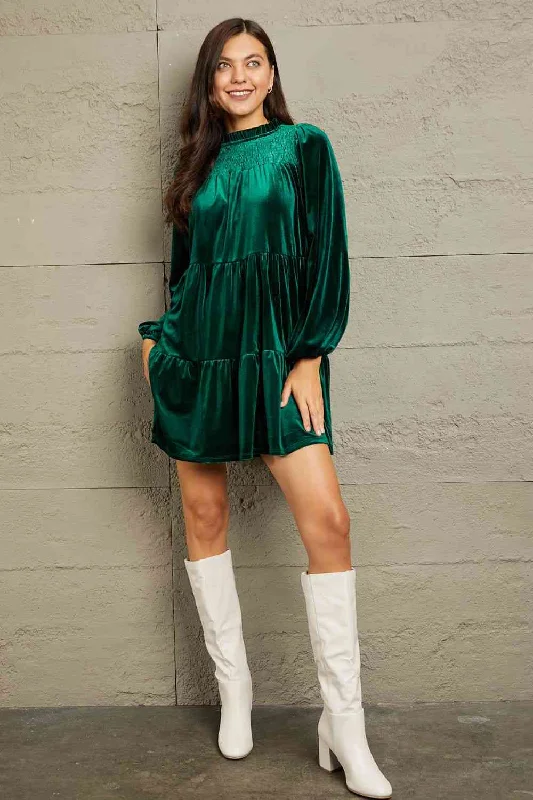 Daily Deals winter dressGeeGee Full Size Velvet Short Casual Tiered Dress