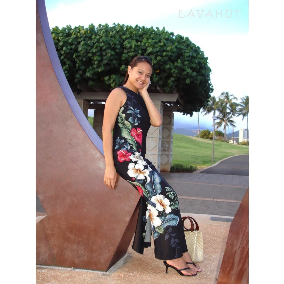 Deep Discounts Sweetheart Black Hawaiian Tank Dress