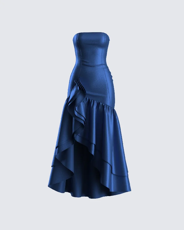 wool dressJo Navy Ruffle Maxi Dress