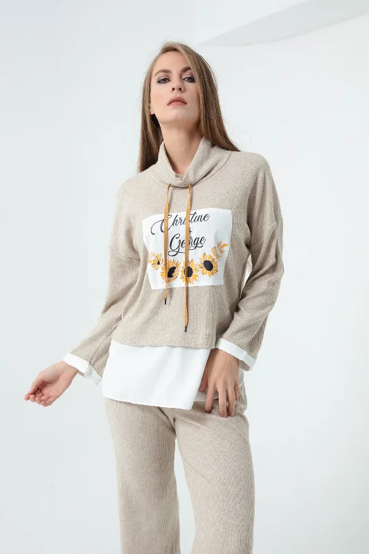 long-sleeve athletic hoodieFemale Front Printed Knitting Sweatshirt