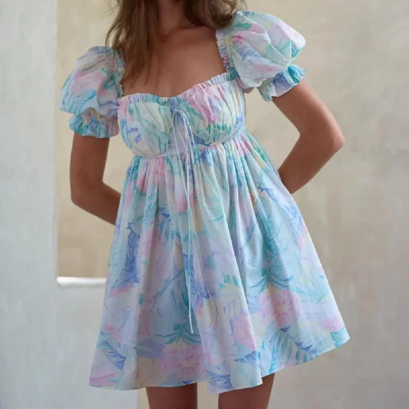 Deep Discounts shift dressEnchanted Floral Tie-Dye Mini Dress with Backless Bow-Tie Detail