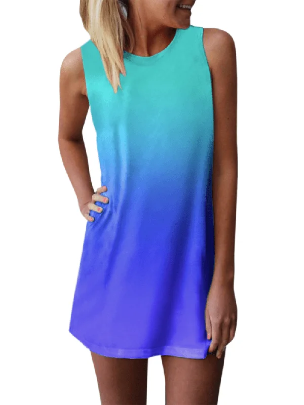 Huge Discounts boho dressGradient Color Sleeveless O-Neck Summer Casual Dress for Women