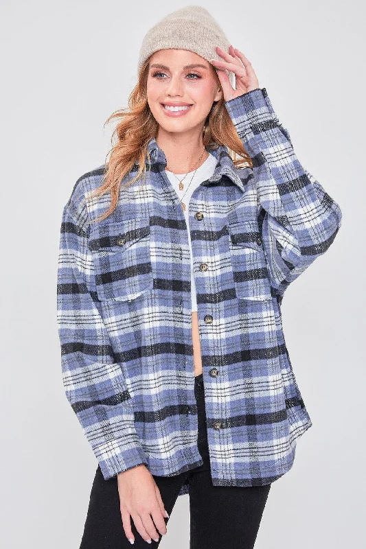 New Deals trendy dressPlaid Shacket - Blue Plaid