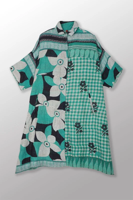 Quick Sale VINTAGE COTTON KANTHA HALF SLV. SHIRT DRESS - cv2429-0016a -