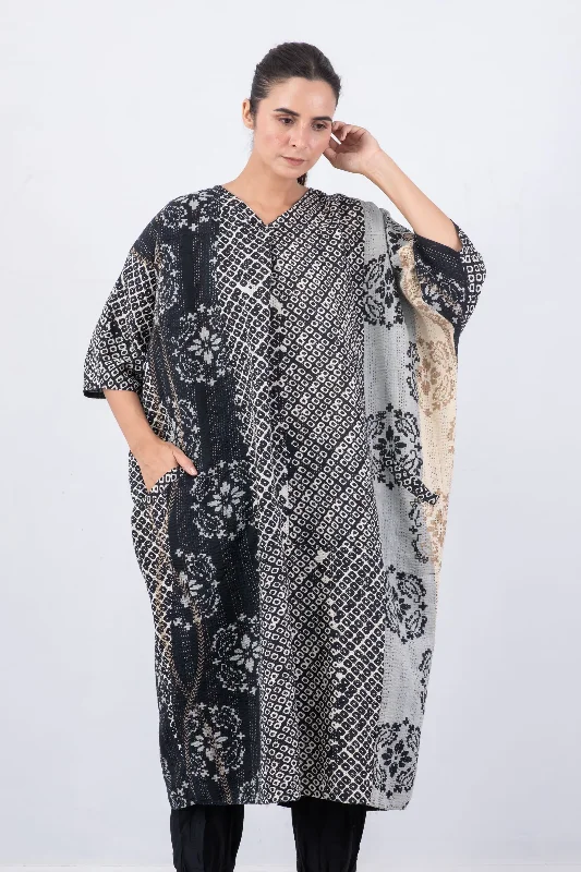Bargain Prices KIMONO COTTON KANTHA DOLMAN MAXI - kc2440-blk -