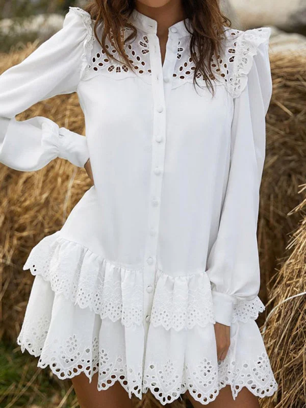 Massive Deals ashionable dressSexy Hollow Lace Fashion Shirt Dress