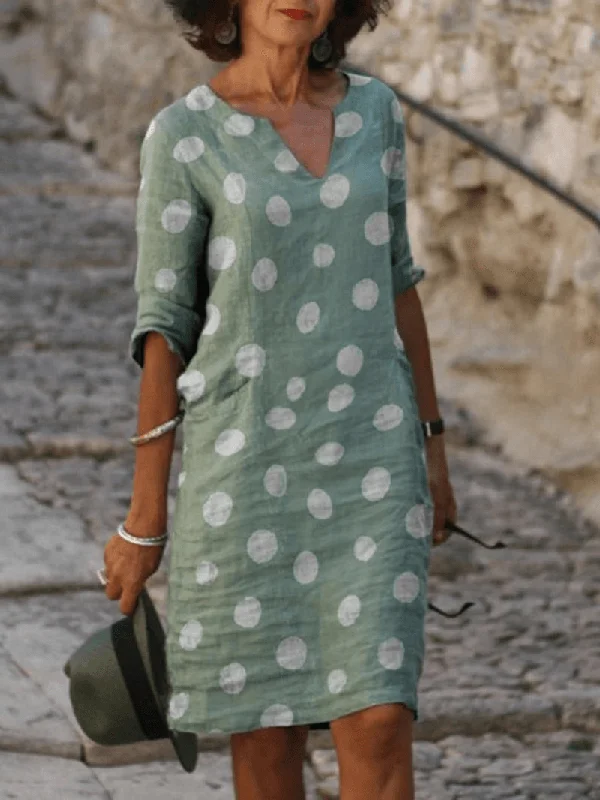 Price Blitz casual day dressWomen Polka Dot Notched Neckline Casual Shirt Dresses