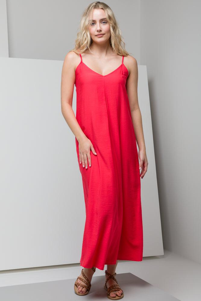 ruched dressStrappy A-Line Maxi Dress Red