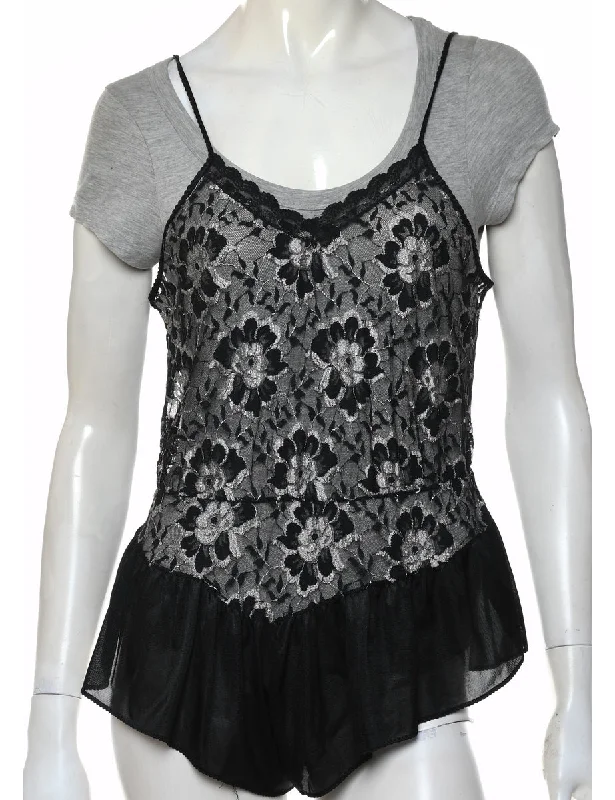 Daily Deals warm jacketBlack Classic Lace Bodysuit - M