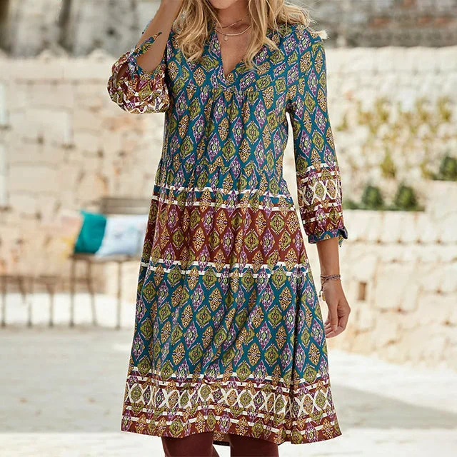 Price Cut flowy evening dressVintage Ethnic Geometric Print Dress