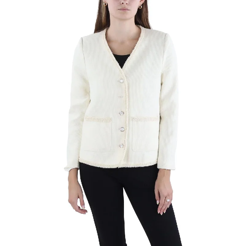 relaxed winter jacketWomens Textured Polyester Collarless Blazer