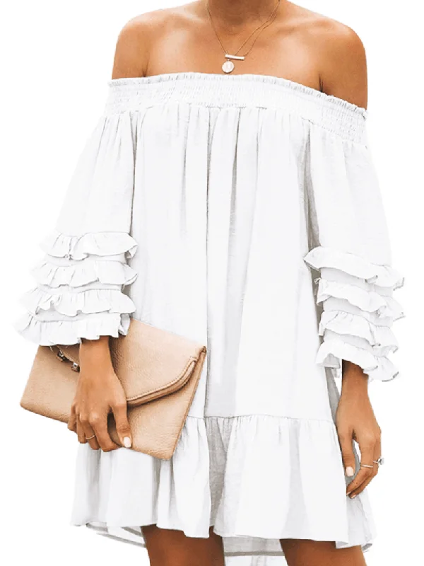 YEAR-End Sale wrap dressOff Shoulder Pleats Solid Casual Mini Dresses for Women
