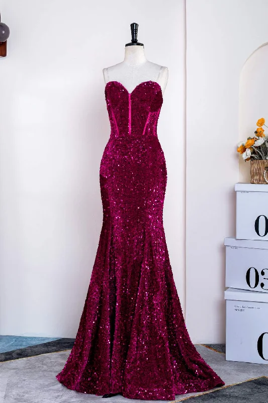 Price Rollback office dressFuchsia Strapless Mermaid Sequins Long Prom Dress