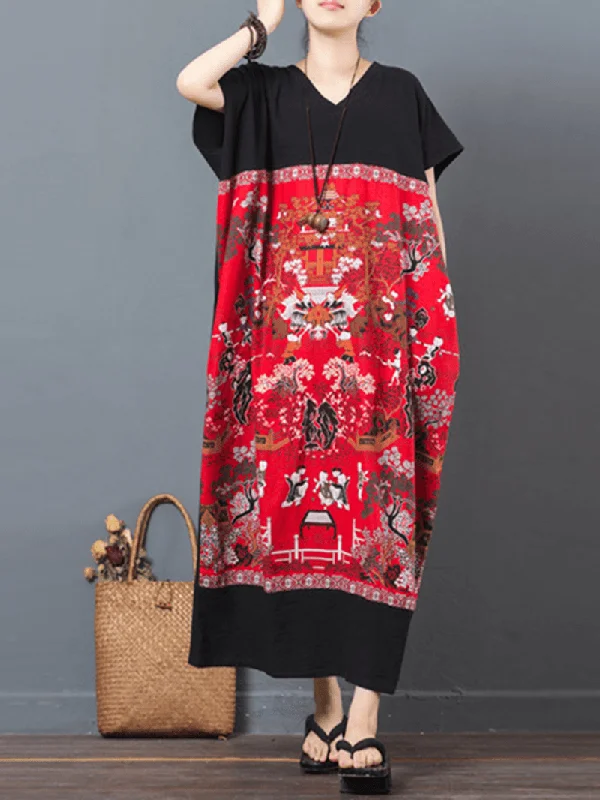 New Markdowns printed dressFolk Style Print Patchwork Maxi Dresses