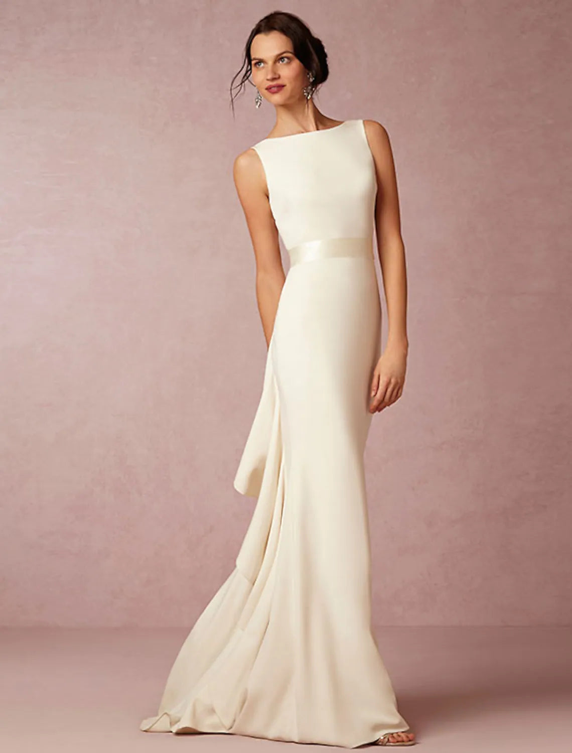 Inventory Reduction Open Back Casual Wedding Dresses Sleeveless Charmeuse With Draping