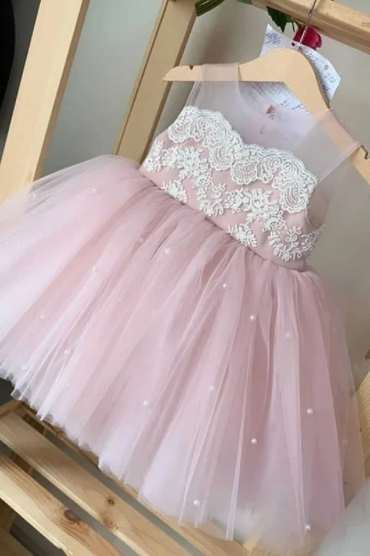 Massive Deals velvet dressPink Lace Pearls Tutu Flower Girl Dress