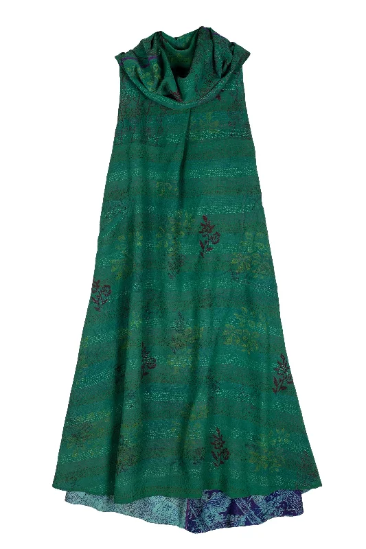 Closeout VINTAGE SILK GEORGETTE KANTHA COWL NECK MAXI DRESS - sg2438-0005s -