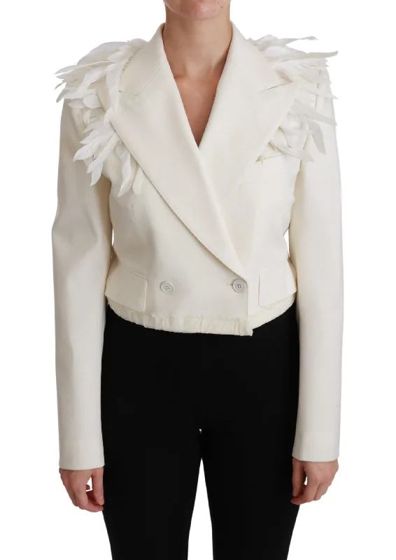 comfortable outerwearDolce & Gabbana  Feather Trim Blazer - White