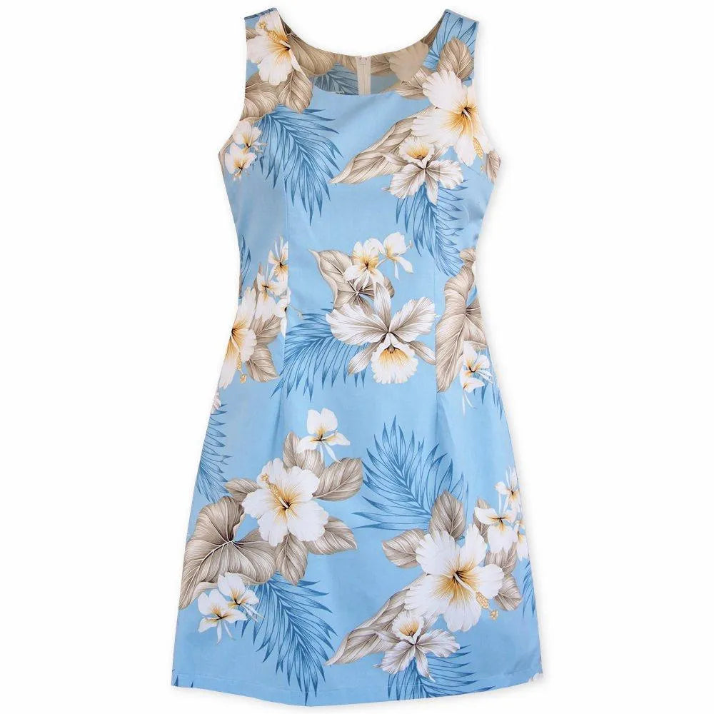 Best Seller Hibiscus Joy Blue Short Hawaiian Tank Dress