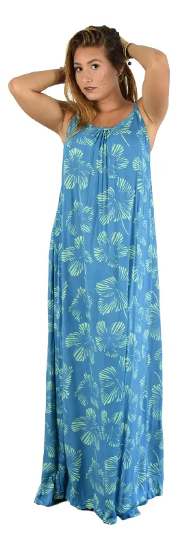 Weekend Deal Bali Long Dress - New Hibiscus - Palace Blue / Nile Green