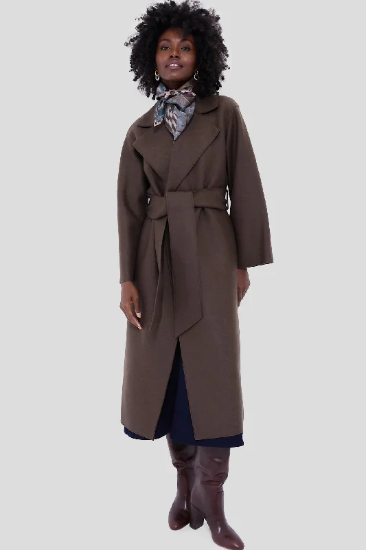 cozy winter coatTeddy Brown Belted Clutch Pressed Wool Coat