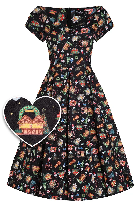 Deal Mania velvet dressLily Christmas Fair Swing Dress in Black