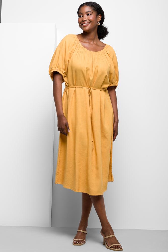 chic wrap dressBelted Bardot Dress Yellow