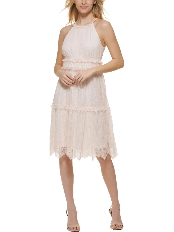 ruffle dressWomens Lace Knee-Length Halter Dress