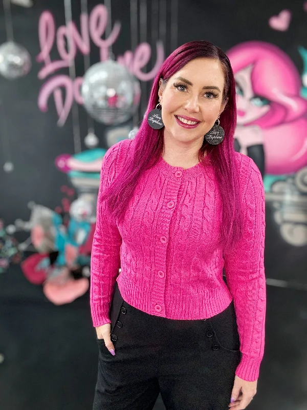 Price Cut vintage-inspired dressCuddles Cable Knit Cardigan - Fuchsia