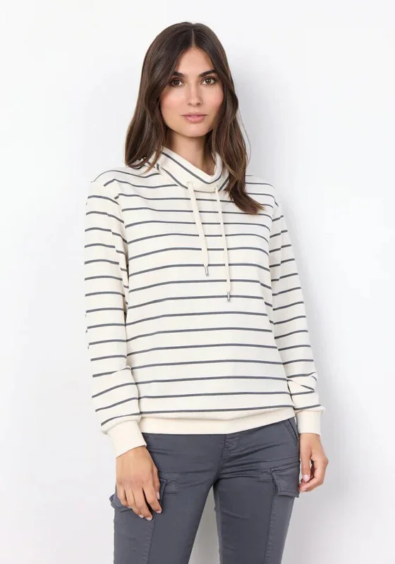 premium zip-up hoodieSoyaconcept Barni Striped Sweatshirt, Cream