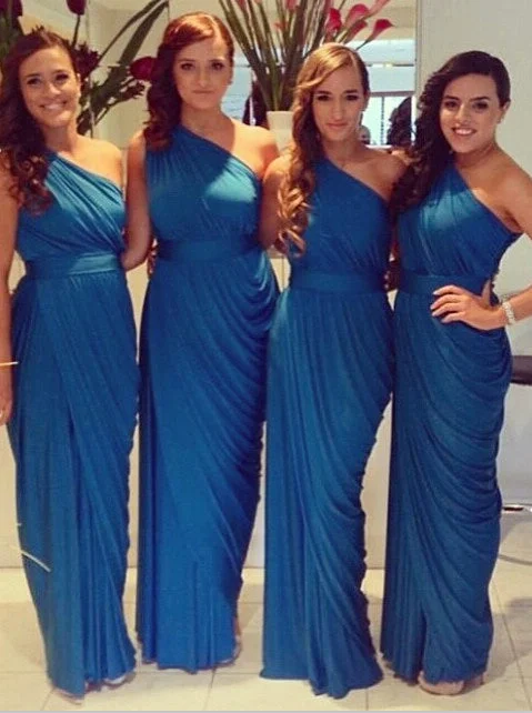 Sale Event party-ready dressSimple Royal Blue One Shoulder Long Bridesmaid Dress