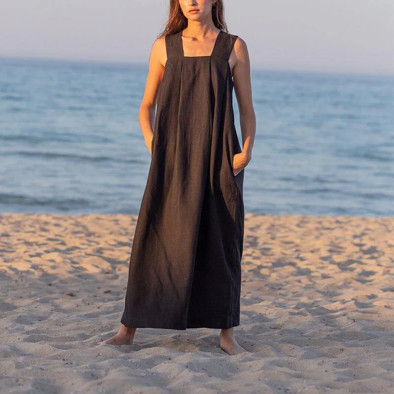 Price Reduction trendy wrap dressElegant Square Collar Sleeveless Midi Sundress