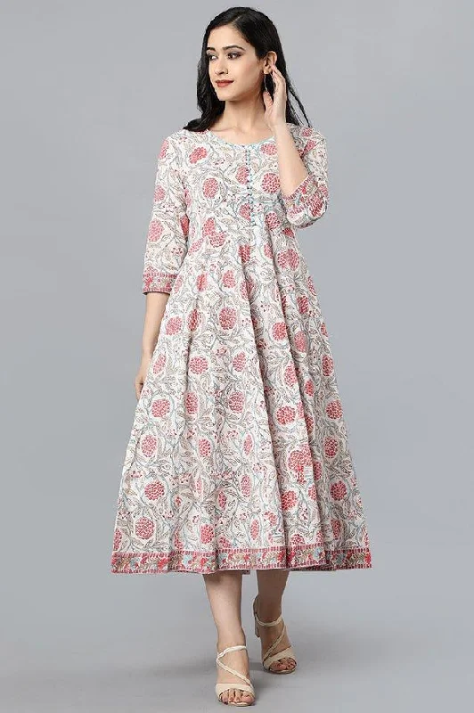 Today Only White Cotton Blockprint Spring Dress