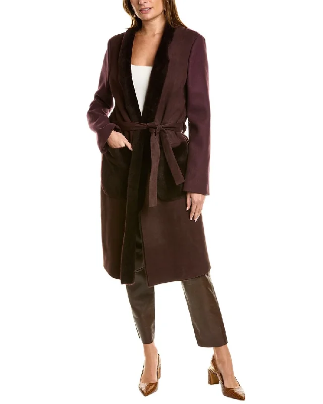 Deal Alert faux fur coatPiazza Sempione Leather-Trim Wool Coat