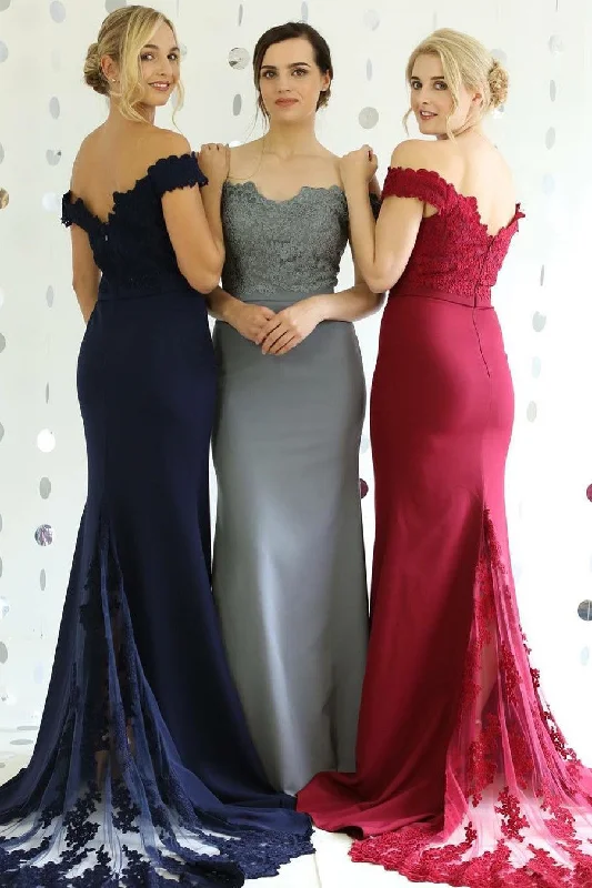 YEAR-End Sale chic shift dressClassic Off Shoulder Mermaid Long Navy Blue Bridesmaid Dress