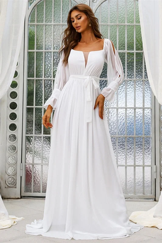 Take Advantage summer floral dressSimple White Chiffon Long Sleeves Boho Wedding Dress