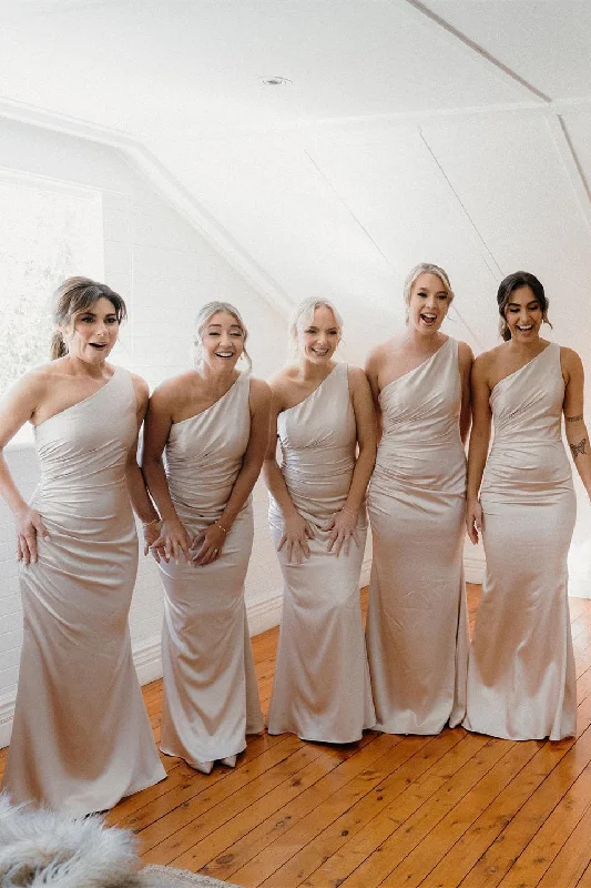 Super Sale minimalistic dressIvory One Shoulder Mermaid Long Bridesmaid Dress