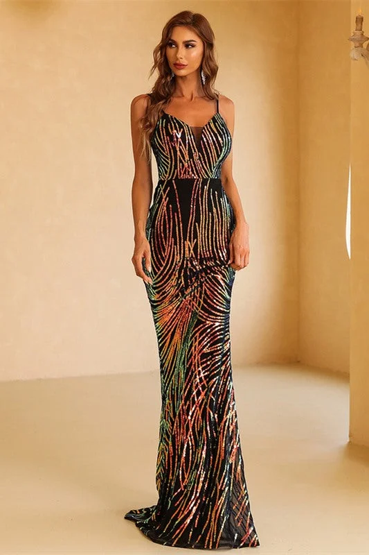 Online Specials shift dressElegant Black and Sequins Mermaid Long Evening Dress
