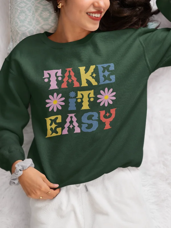 fashion gym hoodieWomen Olive Green Sweatshirt Take It Easy